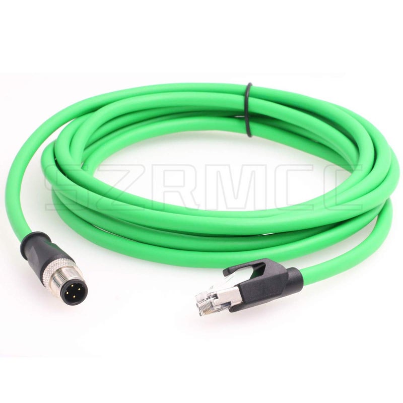SZRMCC M12 Ethernet Cable D-Code 4 Pin Male to RJ45 Connector High Flex Cat5e Shielded Waterproof Network Cable for Industrial Camera Sensor (3m,Green) - Image 1
